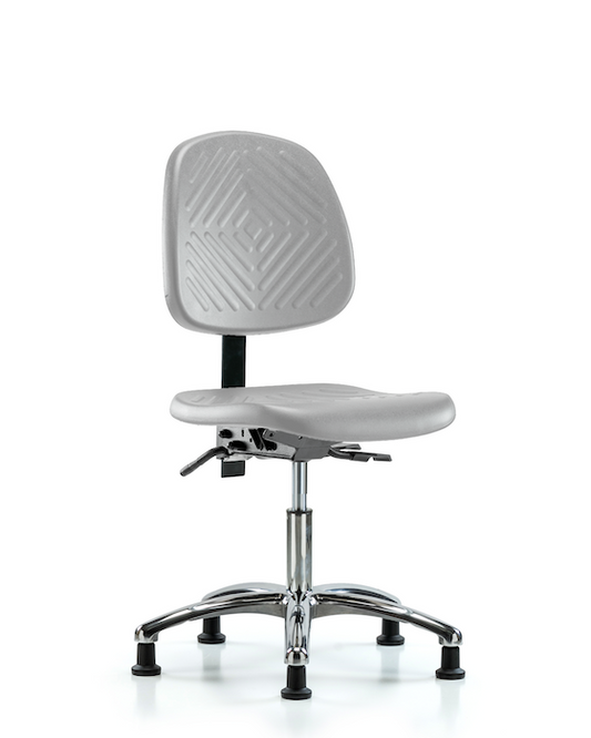 Blue Ridge Ergonomics PDHCH-MB-CR-T0-A0-RG-GRY Polyurethane Chair Chrome - Desk Height with Medium Back & Stationary Glides in Gray Polyurethane