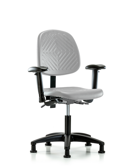 Blue Ridge Ergonomics PDHCH-MB-RG-T0-A1-RG-GRY Polyurethane Chair - Desk Height with Medium Back, Adjustable Arms, & Stationary Glides in Gray Polyurethane