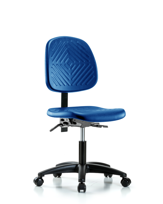 Blue Ridge Ergonomics PDHCH-MB-RG-T1-A0-RC-BLU Polyurethane Chair - Desk Height with Medium Back, Seat Tilt, & Casters in Blue Polyurethane