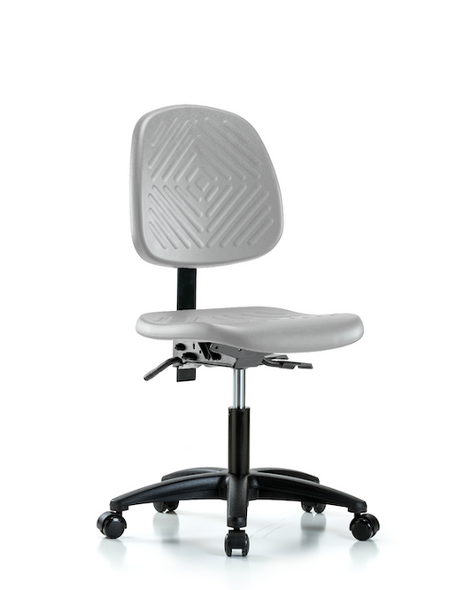 Blue Ridge Ergonomics PDHCH-MB-RG-T1-A0-RC-GRY Polyurethane Chair - Desk Height with Medium Back, Seat Tilt, & Casters in Gray Polyurethane