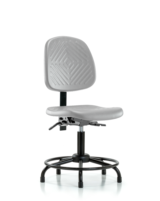 Blue Ridge Ergonomics PDHCH-MB-RT-T0-A0-RG-GRY Polyurethane Chair with Round Tube Base - Desk Height with Medium Back & Stationary Glides in Gray Polyurethane