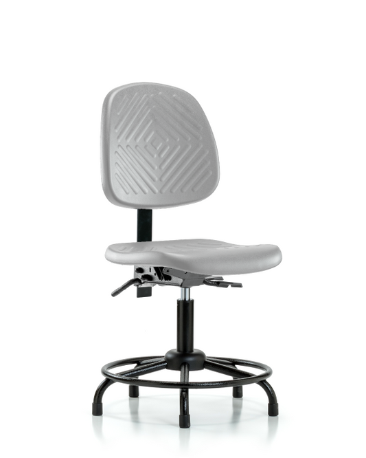 Blue Ridge Ergonomics PDHCH-MB-RT-T0-A0-RG-GRY Polyurethane Chair with Round Tube Base - Desk Height with Medium Back & Stationary Glides in Gray Polyurethane