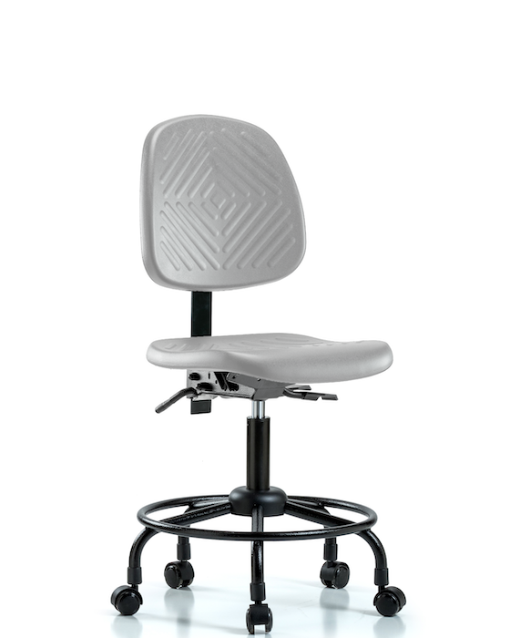 Blue Ridge Ergonomics PDHCH-MB-RT-T1-A0-RC-GRY Polyurethane Chair with Round Tube Base - Desk Height with Medium Back, Seat Tilt, & Casters in Gray Polyurethane