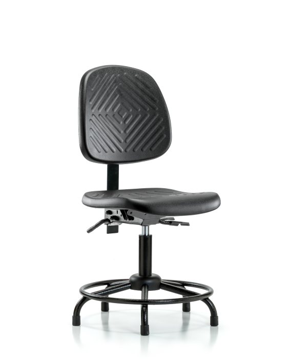 Blue Ridge Ergonomics PDHCH-MB-RT-T1-A0-RG-BLK Polyurethane Chair with Round Tube Base - Desk Height with Medium Back, Seat Tilt, & Stationary Glides in Black Polyurethane