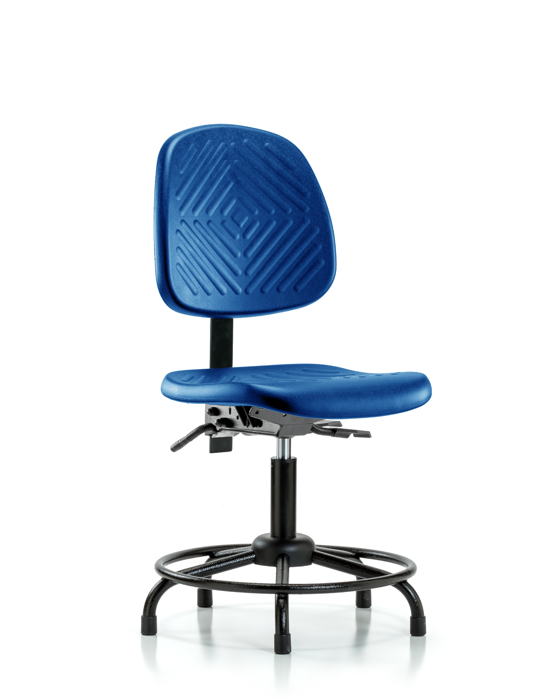 Blue Ridge Ergonomics PDHCH-MB-RT-T1-A0-RG-BLU Polyurethane Chair with Round Tube Base - Desk Height with Medium Back, Seat Tilt, & Stationary Glides in Blue Polyurethane