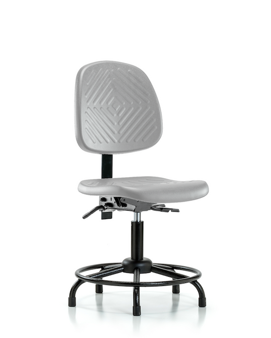 Blue Ridge Ergonomics PDHCH-MB-RT-T1-A0-RG-GRY Polyurethane Chair with Round Tube Base - Desk Height with Medium Back, Seat Tilt, & Stationary Glides in Gray Polyurethane