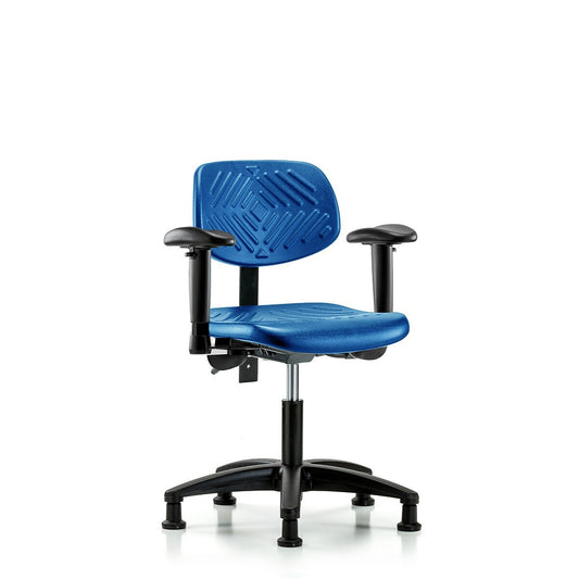 Blue Ridge Ergonomics PDHCH-RG-T0-A1-RG-BLU Polyurethane Chair - Desk Height with Adjustable Arms & Stationary Glides in Blue Polyurethane