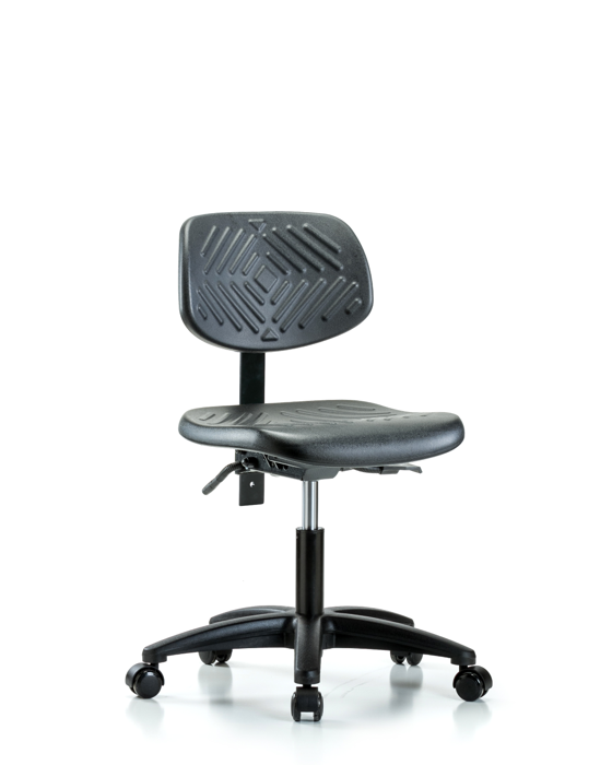 Blue Ridge Ergonomics PDHCH-RG-T1-A0-RC-BLK Polyurethane Chair - Desk Height with Seat Tilt & Casters in Black Polyurethane