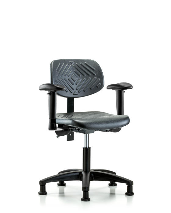Blue Ridge Ergonomics PDHCH-RG-T1-A1-RG-BLK Polyurethane Chair - Desk Height with Seat Tilt, Adjustable Arms, & Stationary Glides in Black Polyurethane