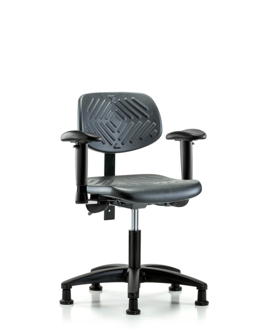 Blue Ridge Ergonomics PDHCH-RG-T1-A1-RG-BLK Polyurethane Chair - Desk Height with Seat Tilt, Adjustable Arms, & Stationary Glides in Black Polyurethane