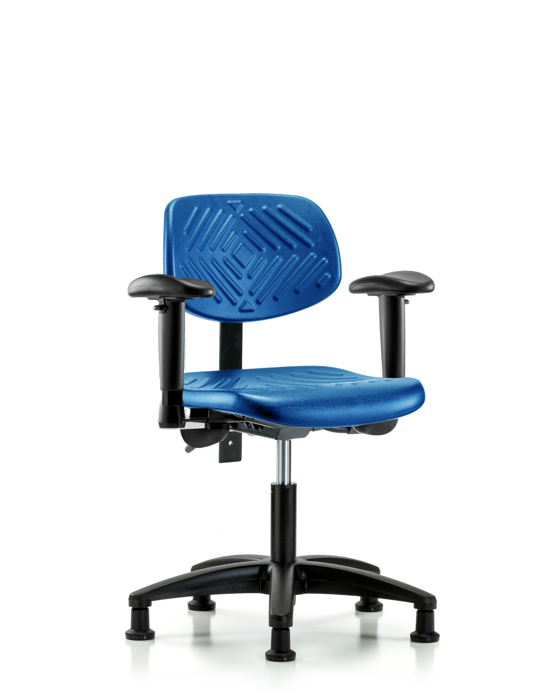 Blue Ridge Ergonomics PDHCH-RG-T1-A1-RG-BLU Polyurethane Chair - Desk Height with Seat Tilt, Adjustable Arms, & Stationary Glides in Blue Polyurethane