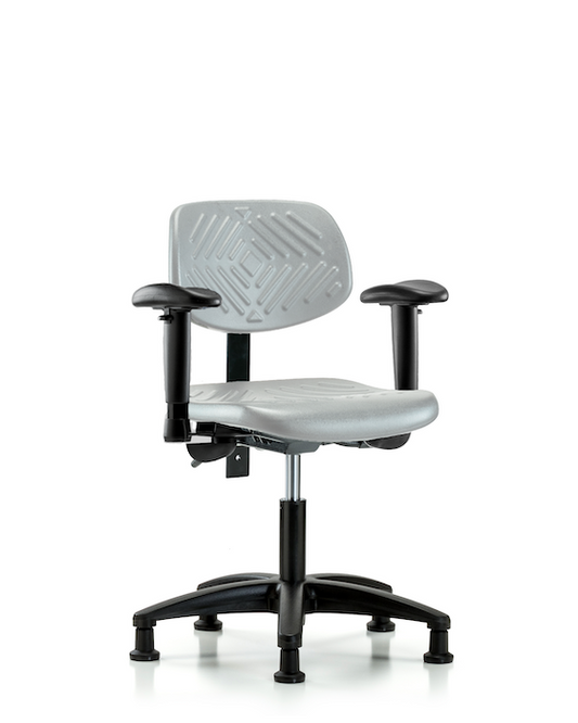 Blue Ridge Ergonomics PDHCH-RG-T1-A1-RG-GRY Polyurethane Chair - Desk Height with Seat Tilt, Adjustable Arms, & Stationary Glides in Gray Polyurethane