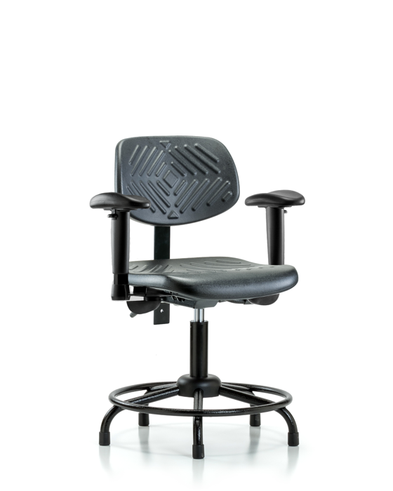 Blue Ridge Ergonomics PDHCH-RT-T1-A1-RG-BLK Polyurethane Chair Round Tube Base - Desk Height with Seat Tilt, Adjustable Arms, & Stationary Glides in Black Polyurethane