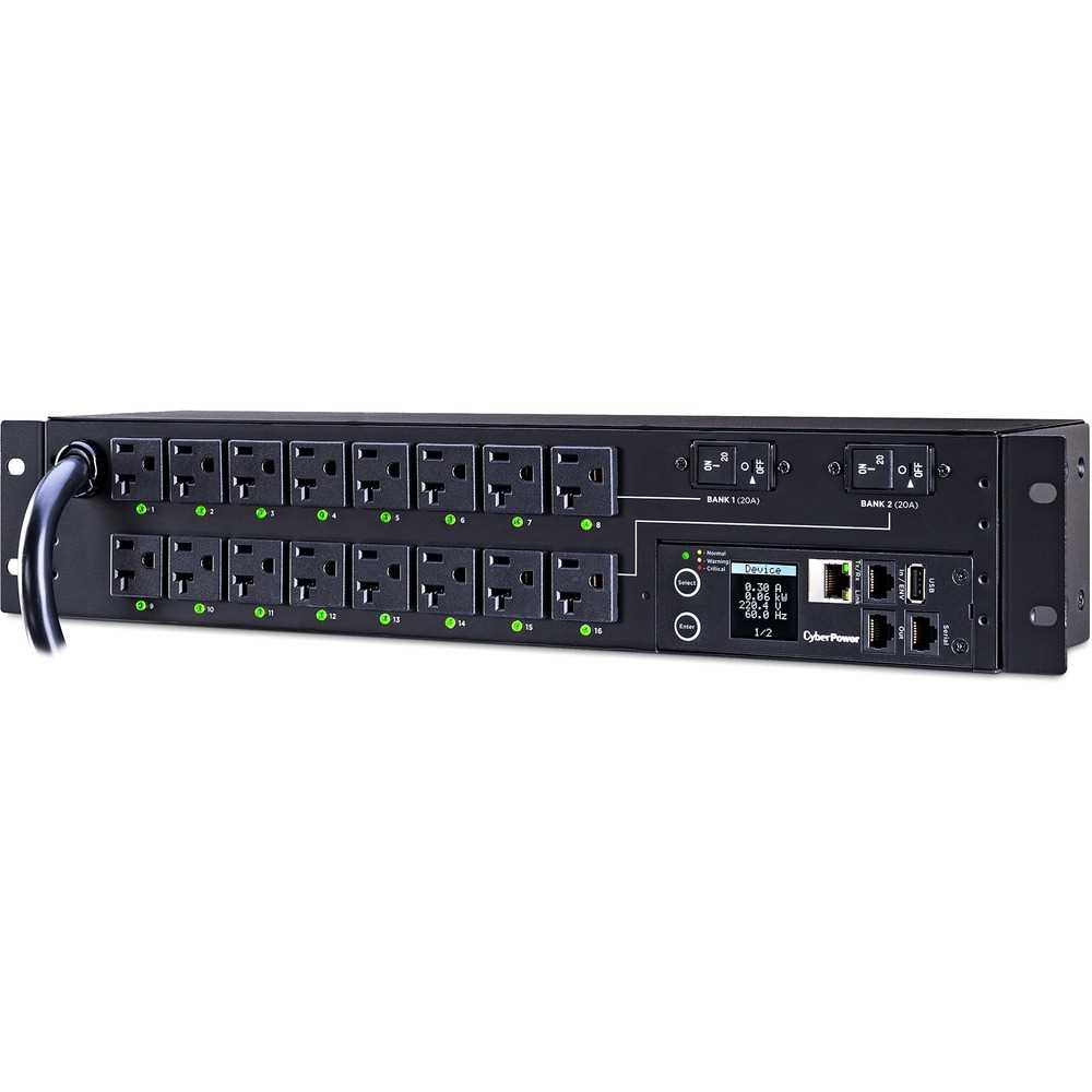 CyberPower PDU41003 Single Phase 100 - 120 VAC 30A Switched PDU - 16 Outlets, 12 ft, NEMA L5-30P, Horizontal, 2U, SNMP, 3YR Warranty