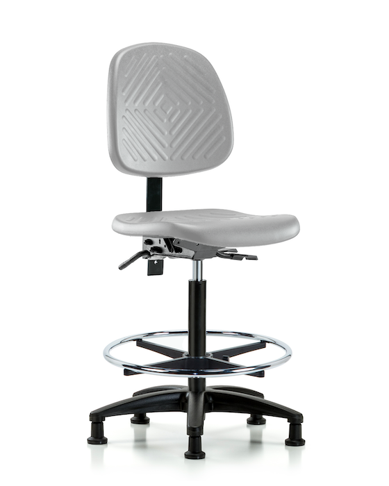 Blue Ridge Ergonomics PHBCH-MB-RG-T0-A0-CF-RG-GRY Polyurethane Chair - High Bench Height with Medium Back, Chrome Foot Ring, & Stationary Glides in Gray Polyurethane