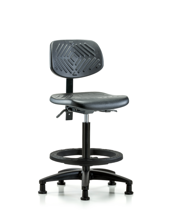 Blue Ridge Ergonomics PHBCH-RG-T0-A0-BF-RG-BLK Polyurethane Chair - High Bench Height with Black Foot Ring & Stationary Glides in Black Polyurethane