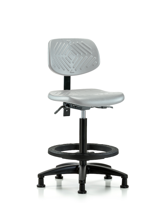 Blue Ridge Ergonomics PHBCH-RG-T0-A0-BF-RG-GRY Polyurethane Chair - High Bench Height with Black Foot Ring & Stationary Glides in Gray Polyurethane