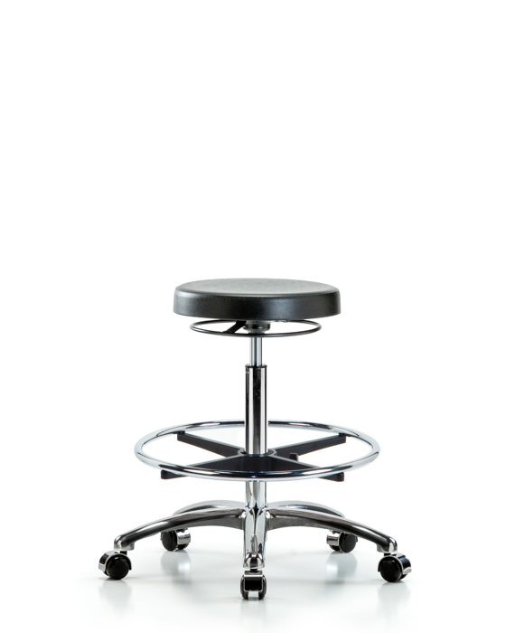 Blue Ridge Ergonomics PHBSO-CR-CF-CC Polyurethane Stool Chrome - High Bench Height with Chrome Foot Ring & Casters