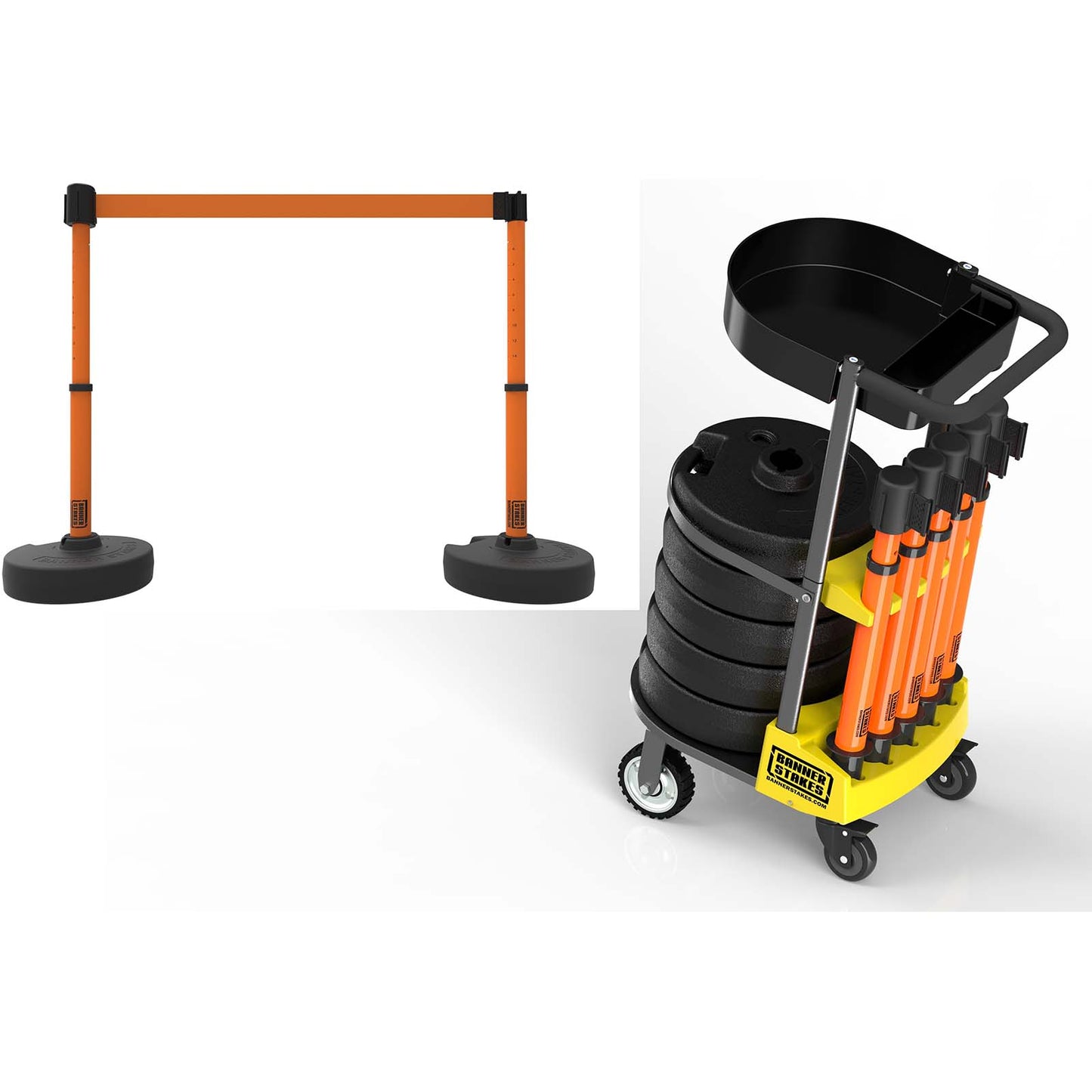 Banner Stakes PL4000-OT PLUS Cart Package with Tray, Blank Orange Banner