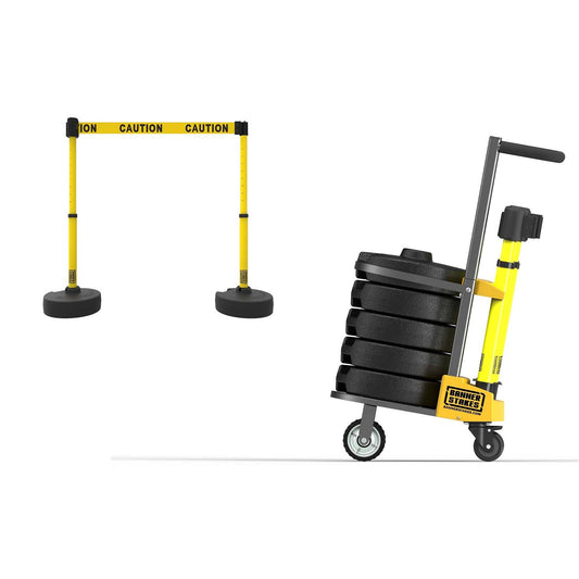 Banner Stakes PL4001 PLUS Cart Package, Yellow "Caution" Banner