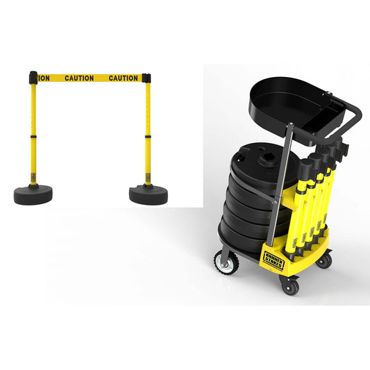 Banner Stakes PL4001T PLUS Cart Package with Tray, Yellow "Caution" Banner