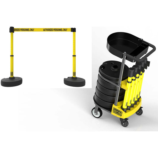 Banner Stakes PL4004T PLUS Cart Package with Tray, Yellow "Authorized Personnel Only" Banner