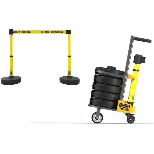 Banner Stakes PL4005 PLUS Cart Package, Yellow "Cleaning in Progress" Banner