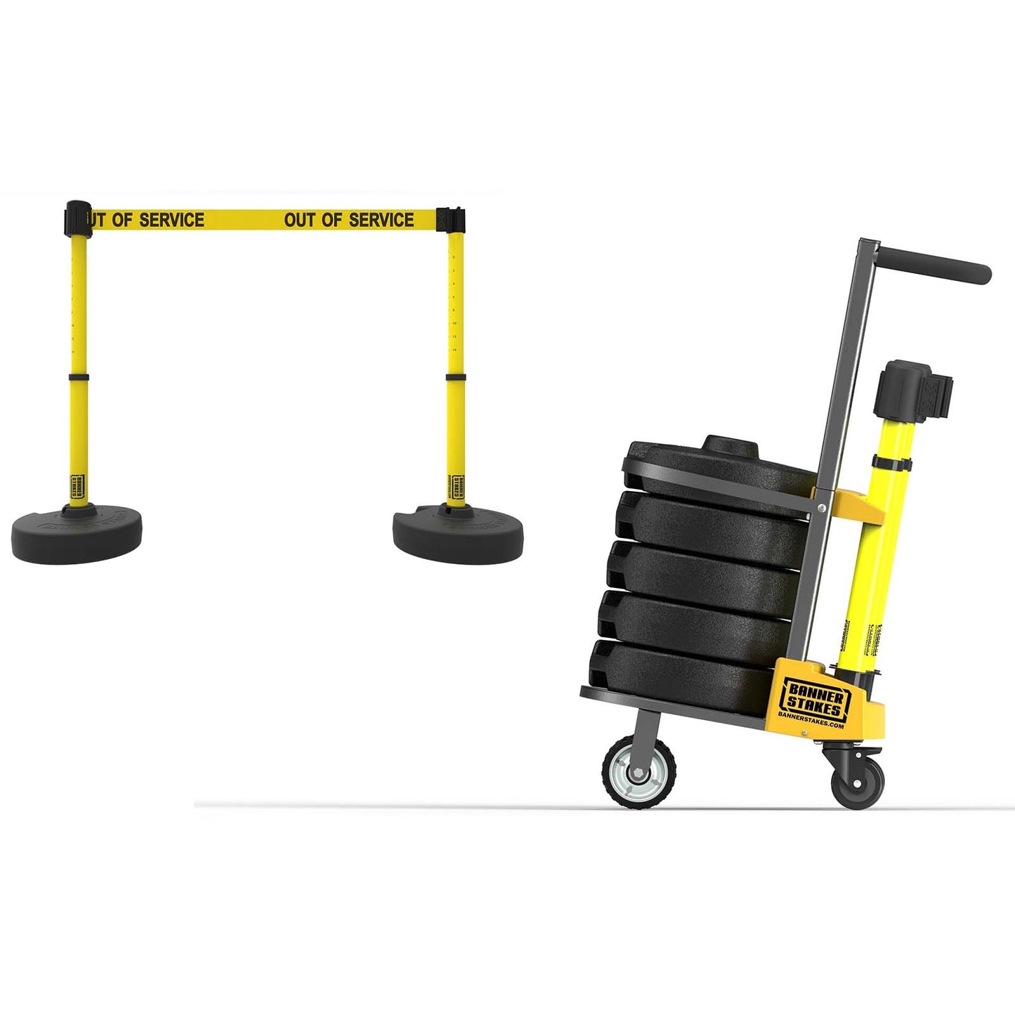 Banner Stakes PL4006 PLUS Cart Package, Yellow “Out of Service” Banner