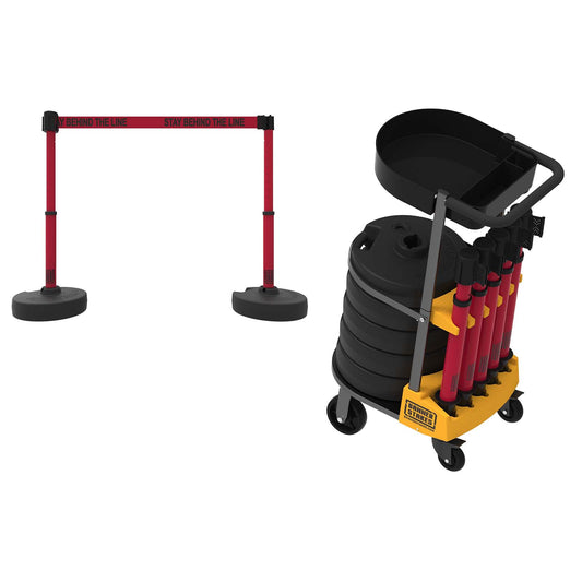 Banner Stakes PL4012T PLUS Cart Package with Tray, Red "Stay Behind The Line" Banner