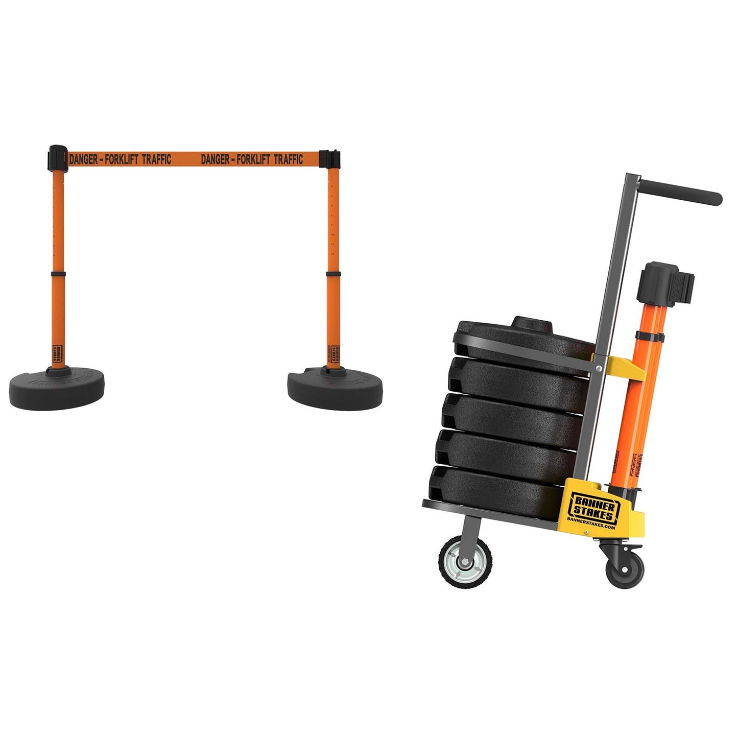 Banner Stakes PL4017 PLUS Cart Package, Orange "Danger - Forklift Traffic" Banner