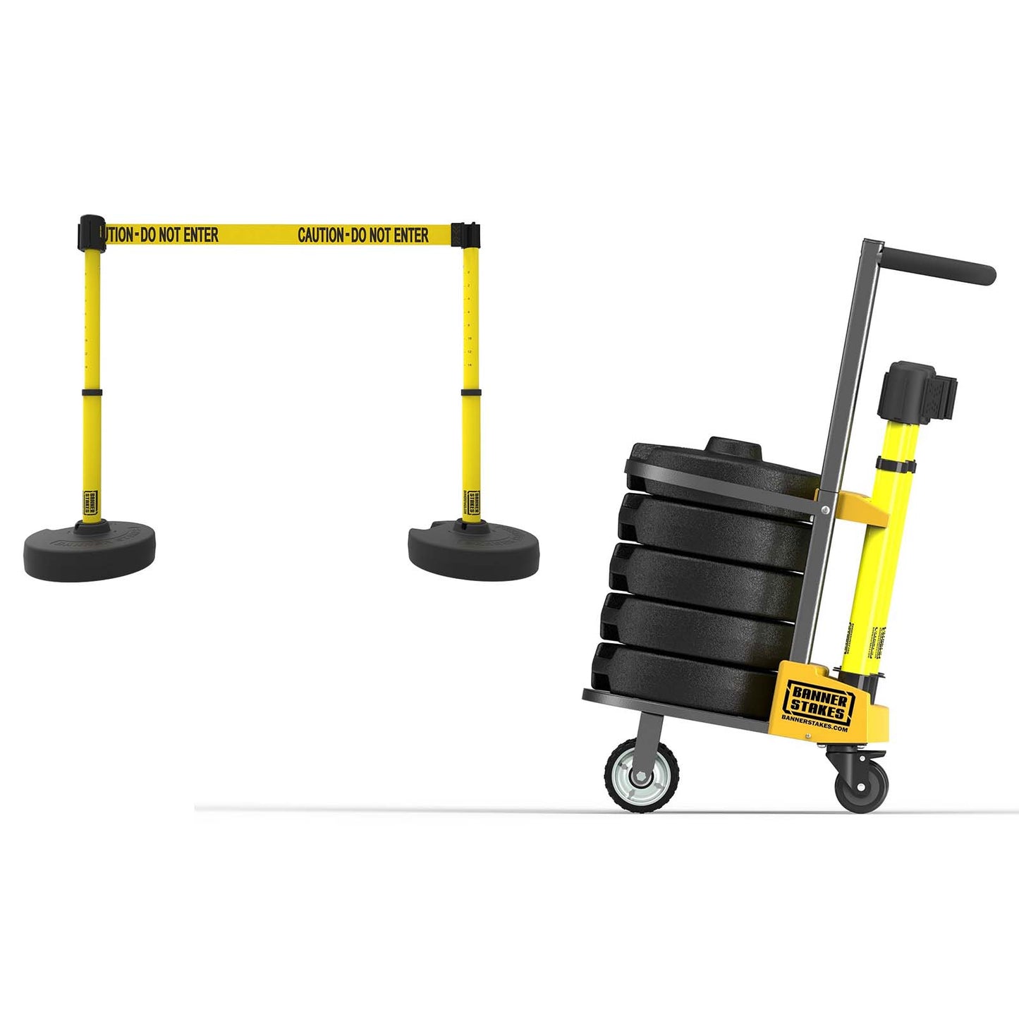 Banner Stakes PL4078T PLUS Cart Package with Tray, Yellow "Caution-Do Not Enter" Banner