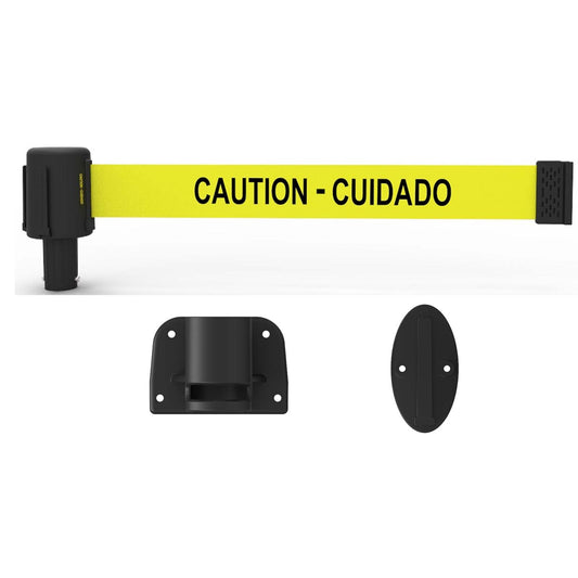 Banner Stakes PL4107 PLUS Wall Mount System, Yellow "Caution-Cuidado"