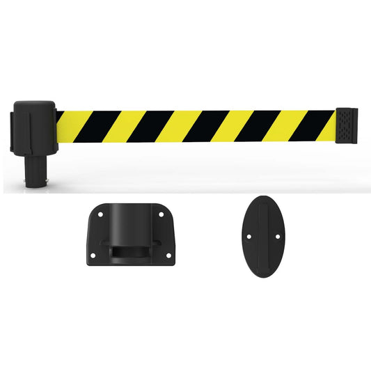 Banner Stakes PL4121 PLUS Wall Mount System - Yellow/Black Diagonal Stripe Banner