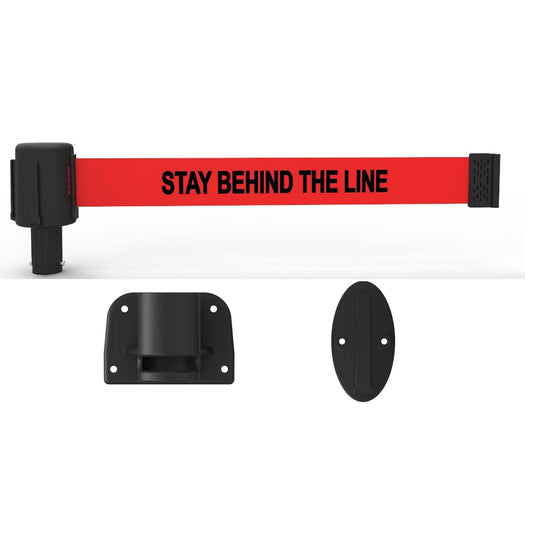 Banner Stakes PL4125 PLUS Wall Mount System - Red "Stay Behind the Line" Banner