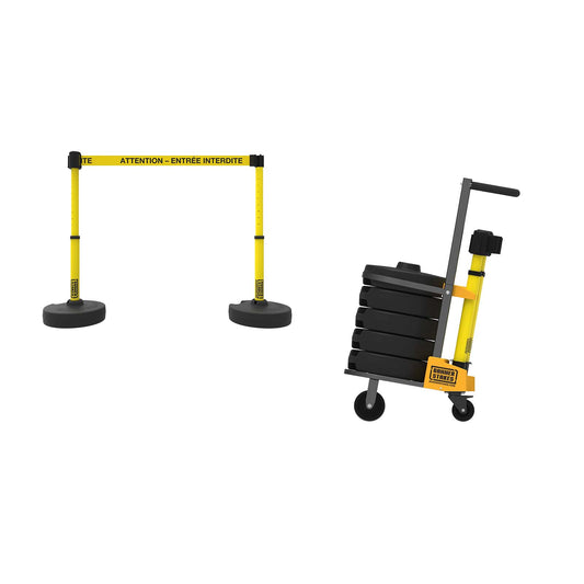 Banner Stakes PL4144 PLUS Cart Package, Yellow "Attention - Entrée Interdite" Banner