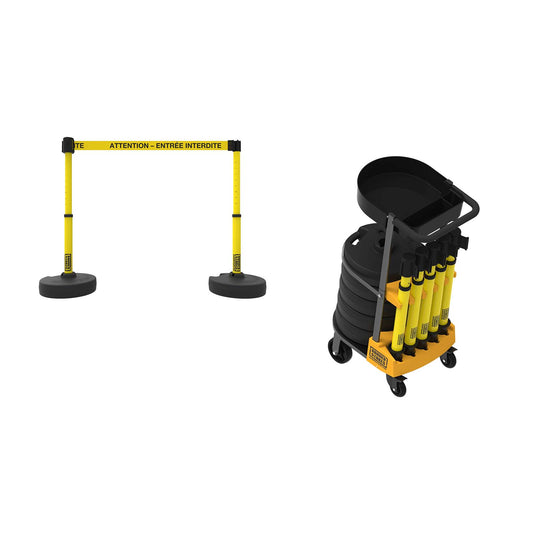 Banner Stakes PL4144T PLUS Cart Package with Tray, Yellow "Attention - Entrée Interdite" Banner