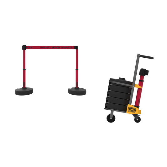 Banner Stakes PL4145 PLUS Cart Package, Red "Danger - Entrée Interdite" Banner