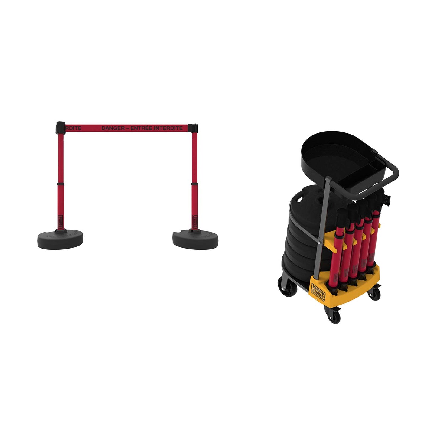 Banner Stakes PL4145T PLUS Cart Package with Tray, Red "Danger - Entrée Interdite " Banner