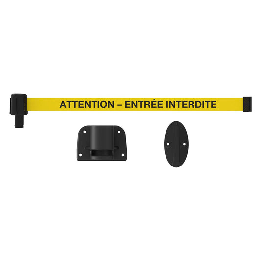 Banner Stakes PL4148 PLUS Wall Mount System, Yellow "Attention - Entrée Interdite"