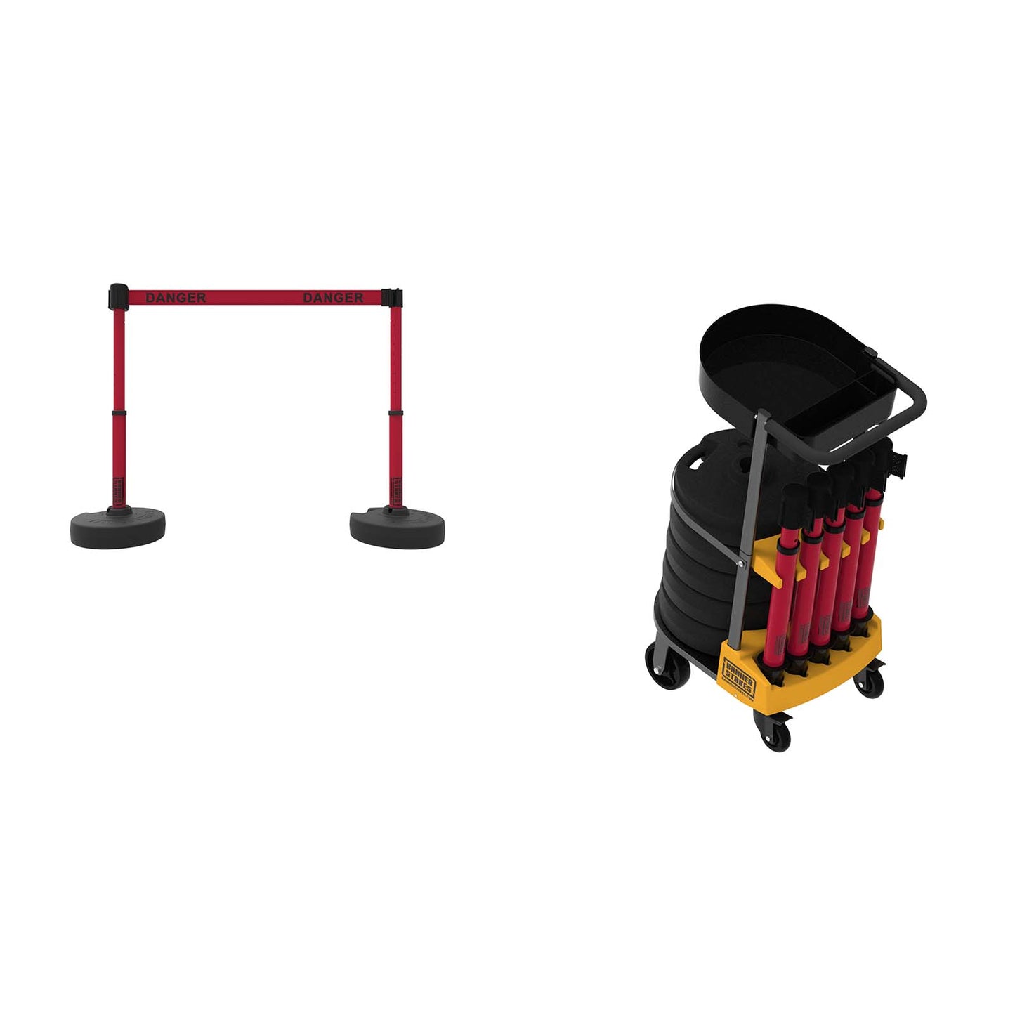 Banner Stakes PL4162T PLUS Cart Package with Tray, Red Double-Sided "Danger" Banner