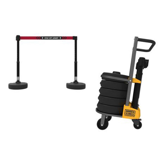 Banner Stakes PL4172 PLUS Cart Package, Black "Stay 6ft Apart" Banner