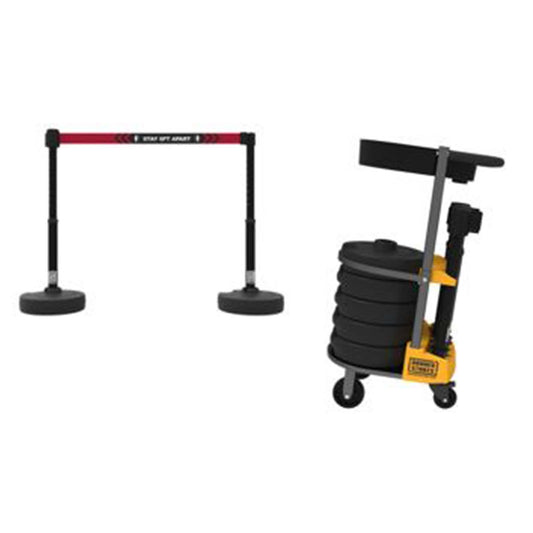 Banner Stakes PL4172T PLUS Cart Package with Tray, Black "Stay 6ft Apart" Banner