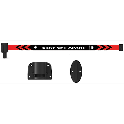 Banner Stakes PL4173 PLUS Wall Mount System - Black "Stay 6ft Apart" Banner