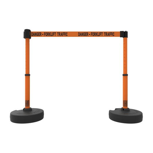 Banner Stakes PL4202 PLUS Barrier Set X2, Orange "Danger-Forklift Traffic"