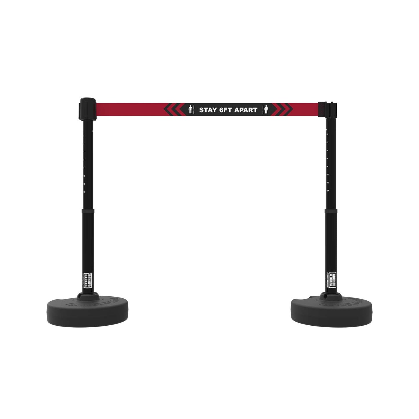 Banner Stakes PL4274 PLUS Barrier Set X2, Black "Stay 6ft Apart" Banner