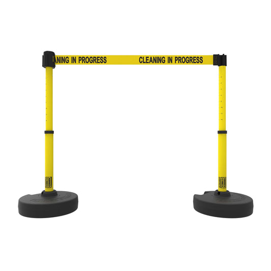 Banner Stakes PL4288 PLUS Barrier Set X2, Yellow "Cleaning in Progress"