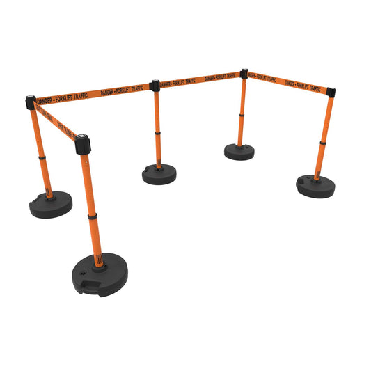 Banner Stakes PL4502 PLUS Barrier Set X5, Orange "Danger-Forklift Traffic"