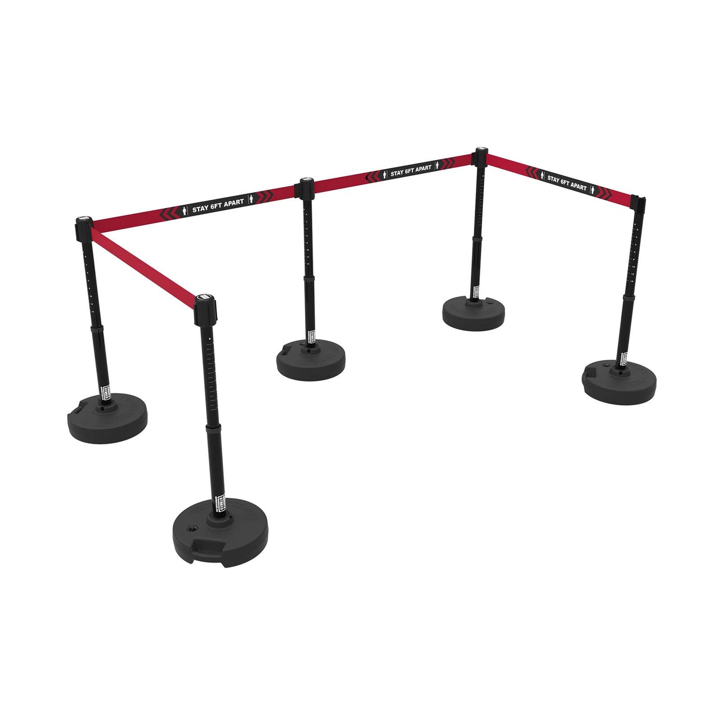 Banner Stakes PL4574 PLUS Barrier Set X5, Black "Stay 6ft Apart" Banner