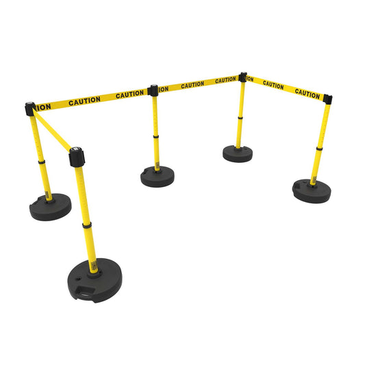 Banner Stakes PL4583 PLUS Barrier Set X5, Yellow Double-Sided "Caution"