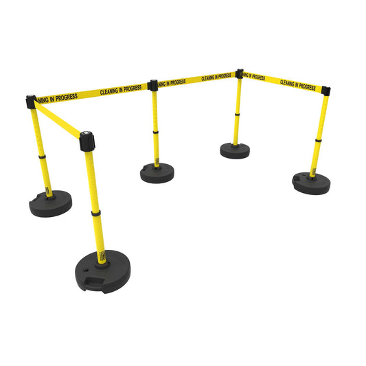 Banner Stakes PL4588 PLUS Barrier Set X5,Yellow "Cleaning in Progress"